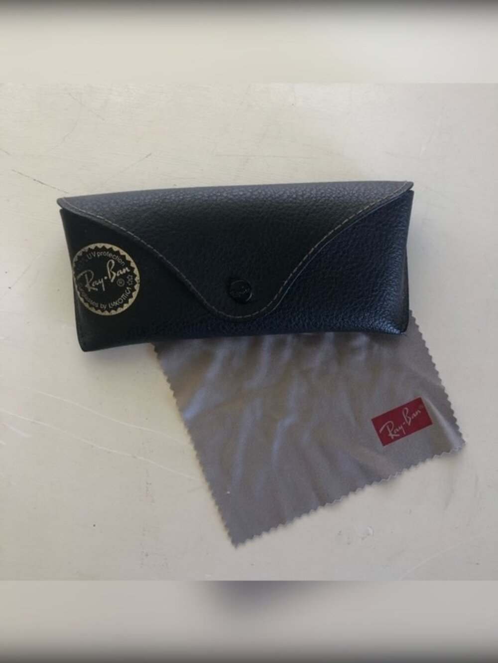 Ray-Ban Black Leather Sunglass Case with Gold Logo